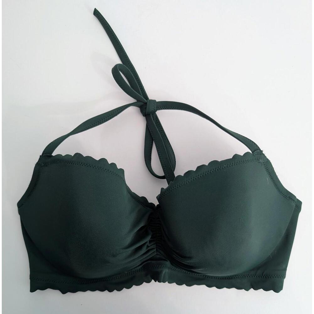 Victoria's Secret Swim Top Ruched Scalloped Lined Halter Underwire Nylon 36 D VS